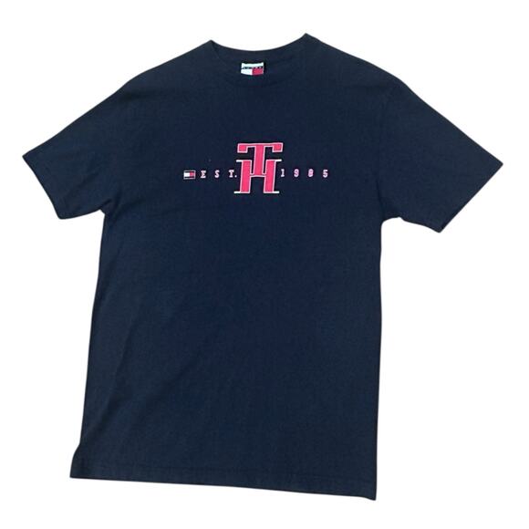 Vintage 90s Tommy Hilfiger T-Shirt | Navy Blue Logo Tee Made in USA / medium - - Picture 1 of 4